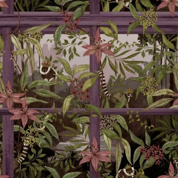 Image of YOL Holden Decor Tropical Window Wallpaper Light Wood Or Plum Statement WL-13141