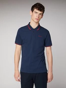 Image of Ben Sherman Classic Tipped Polo Shirt - Dark Navy Size M Men