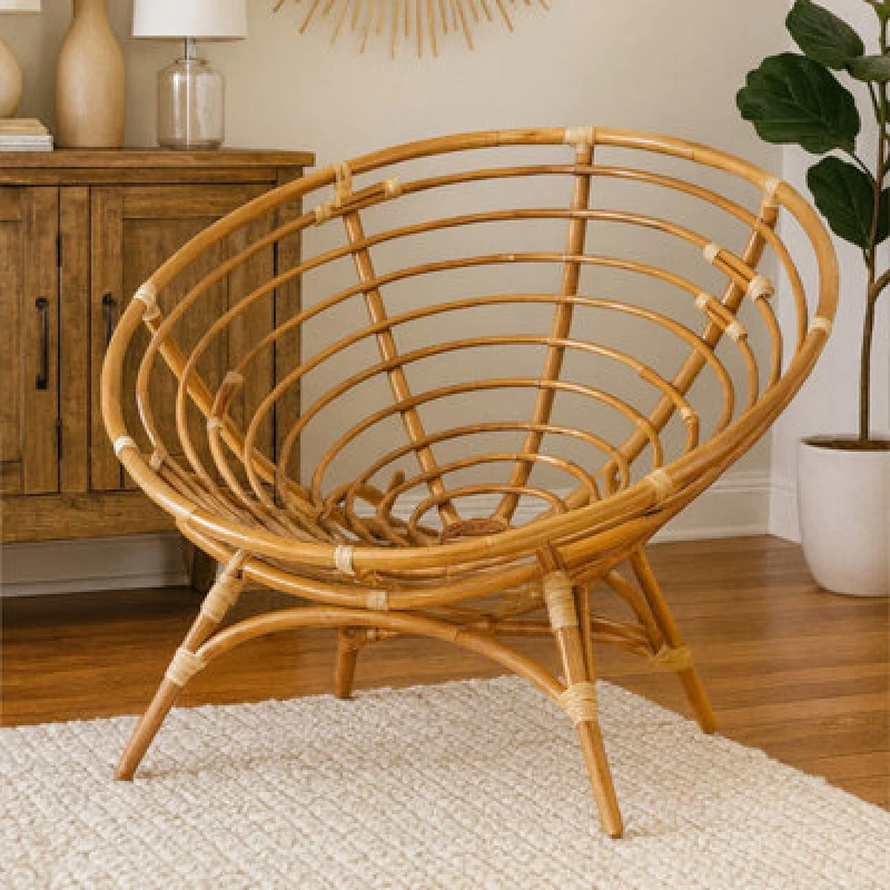 Image of Orsina Round Woven Rattan Chair In A Cone Shape, Cane Outdoor Chair, Rattan Patio Chair, Round Rattan Arm Chair