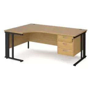 Image of Office Desk Left Hand Corner Desk 1800mm With Pedestal Oak Top With Black Frame 1200mm Depth Maestro 25 MCM18ELP3KO