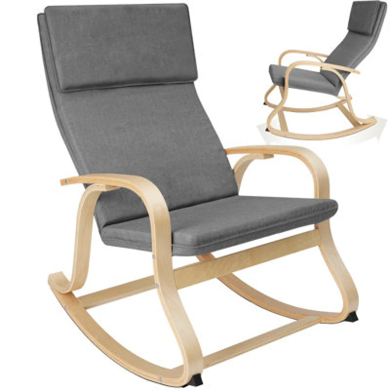 Image of Tectake 1 Rocking Chair Roca - With Armrests, Comfortable Padding And Floor Protectors - Light Grey