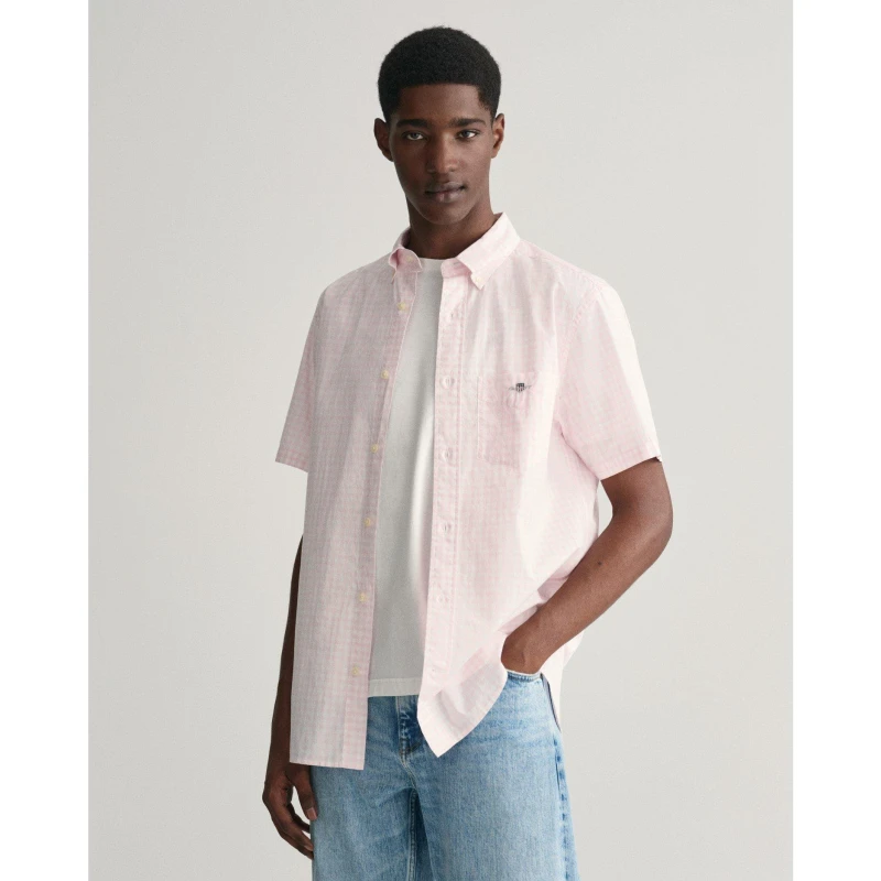 Image of Gant REG POPLIN GINGHAM SS SHIRT LIGHT B - Pink Pink S