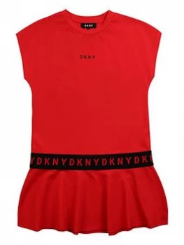 Image of DKNY Girls Logo Peplum Jersey Dress - Red, Size 16 Years, Women