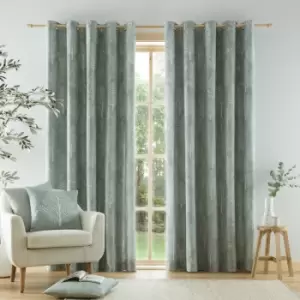 Image of Alder Trees 100% Cotton Lined Eyelet Curtains, Sage Green, 66 x 72" - Catherine Lansfield
