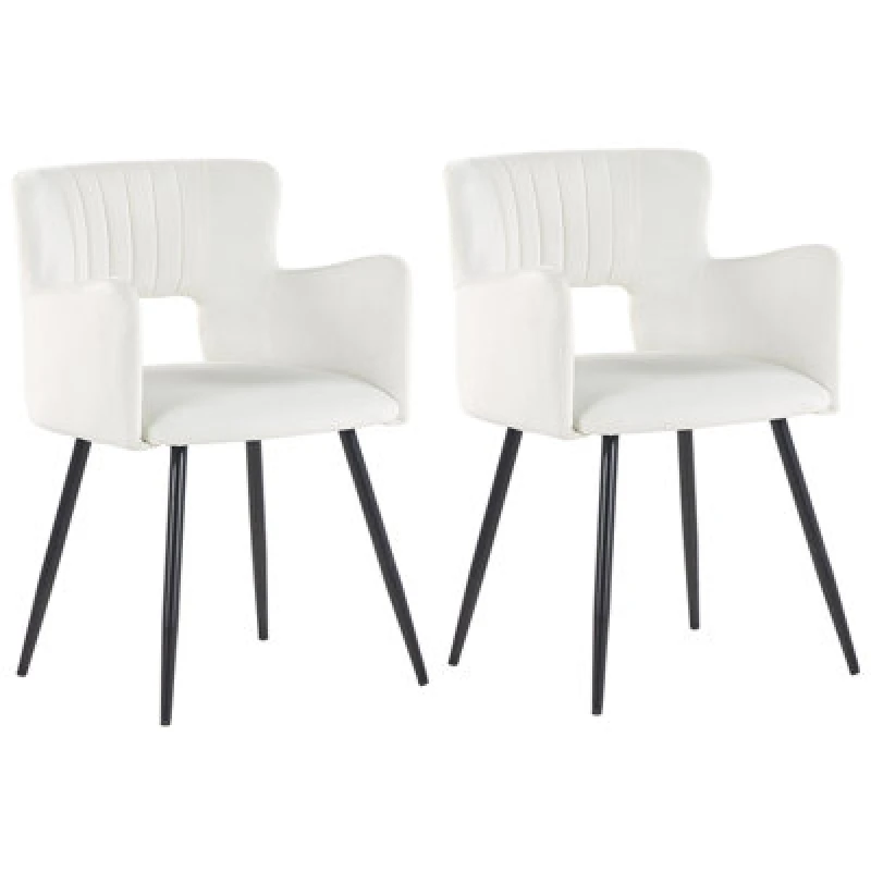 Image of Beliani Set Of 2 Dining Chairs Sanilac Velvet White