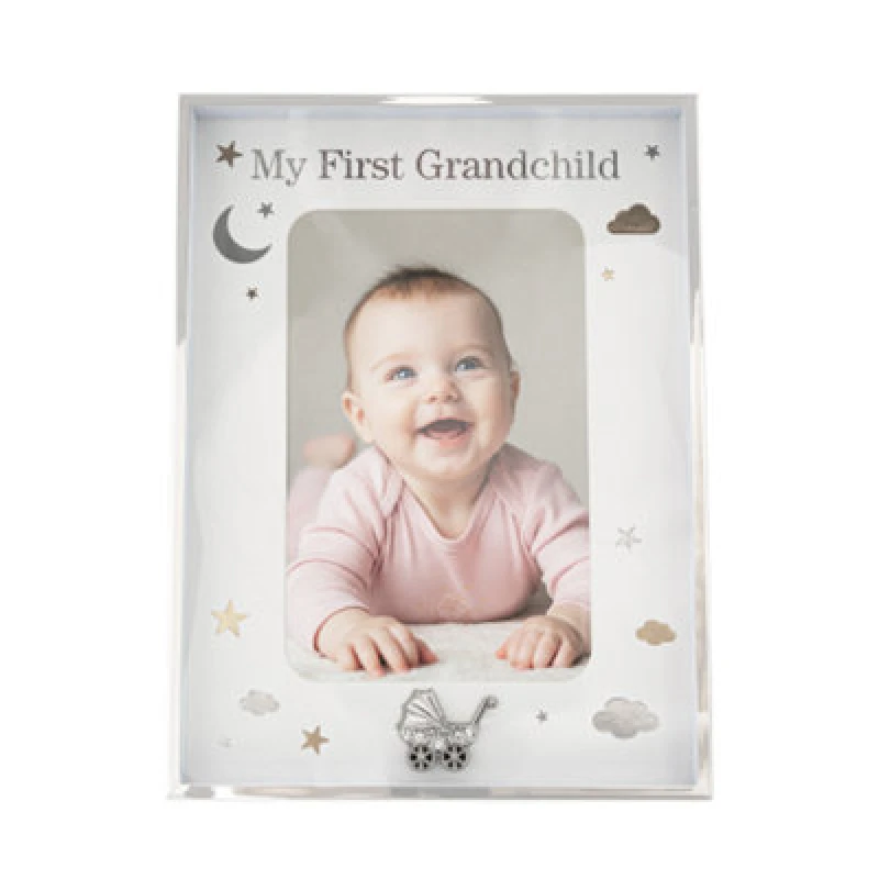 Image of Happy Homewares Grandchild Silver Plated Frame With Gold And Silver Stars And Clouds