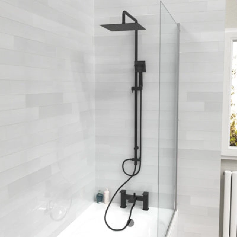 Image of Nes Home Square Shower Riser Rail Kit With Bath Mixer & Handset Matte Black