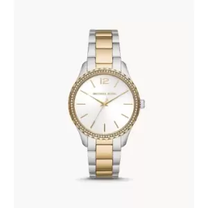 Image of Michael Kors Womens Layton Three-Hand Two-Tone Stainless Steel Watch - Gold / Silver