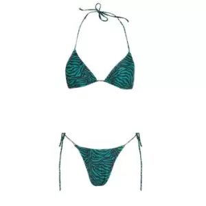 Image of Missguided Zebra Print Triangle Tie Side Bikini Set - Green