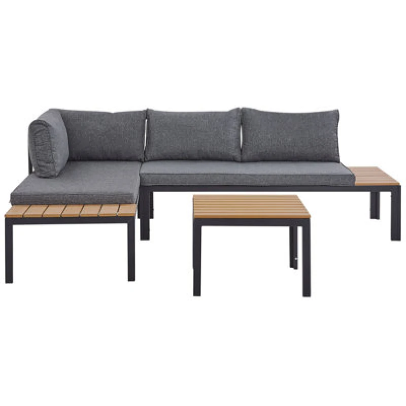 Image of Beliani Garden Corner Sofa With Table 4 Seater Pienza Ii Right Hand Modular Grey
