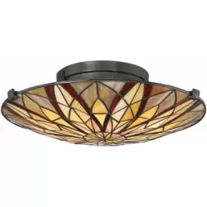 Image of Loops - Semi Flush Light Tiffany Style Coloured Glass Uplight Valiant Bronze LED E27 60W