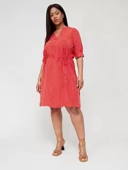 Image of Tommy Hilfiger Curve Cupro V-Neck Shirt Dress - Red, Size 46, Women