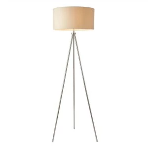 Image of 1 Light Floor Lamp Chrome, Ivory Linen Effect, E27