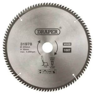 Image of Draper TCT Triple Chip Grind Circular Saw Blade, 255 x 30mm, 100T