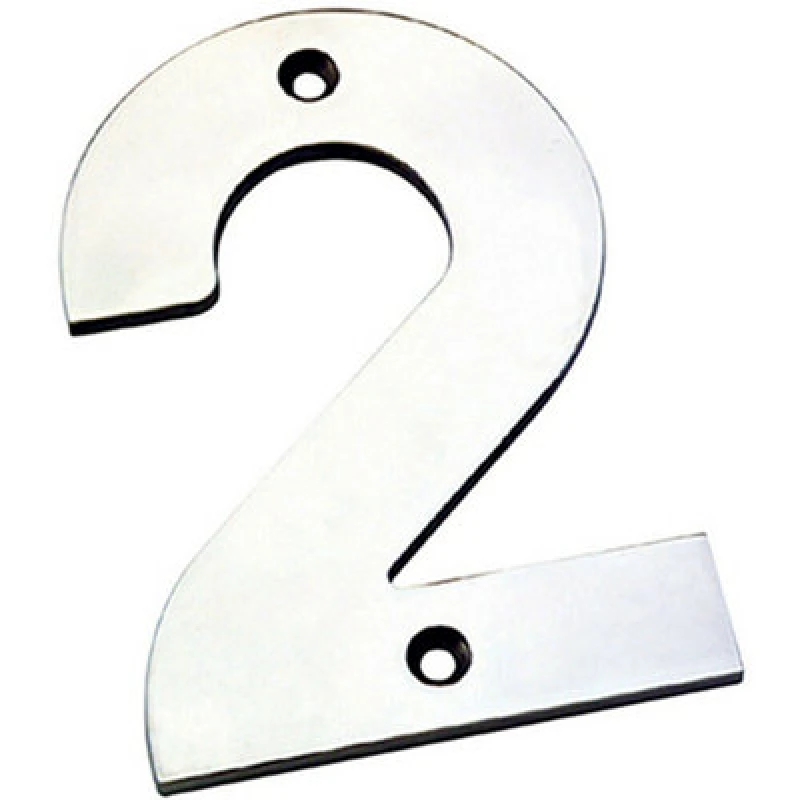 Image of Loops 100mm Front Door Numerals '2' 81mm Fixing Centres Bright Stainless Steel Metallics