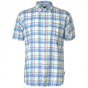 Image of Pierre Cardin Check Linen Shirt Mens - Turq/Roy/Olive