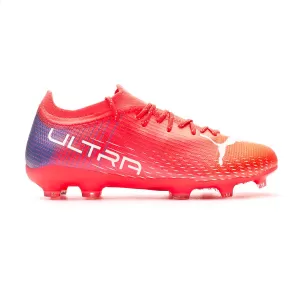 Image of PUMA Ultra 2.3 FG/AG Youth Football Boots, Sunblaze/White/Bluemazing Size 1 Shoes
