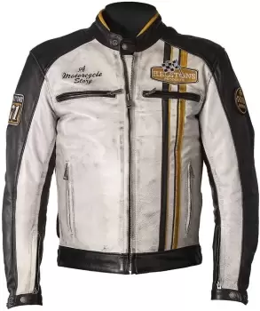 Image of Helstons Indy Motorcycle Leather Jacket, black-white-yellow, Size S, black-white-yellow, Size S