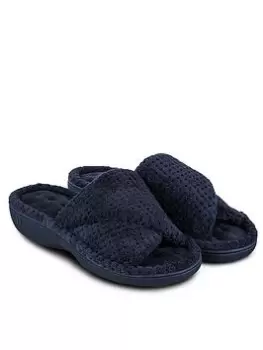 Image of TOTES Popcorn Turnover Open Toe Slider With 360 Comfort, Memory Foam & Pillowstep - Navy, Size 4, Women