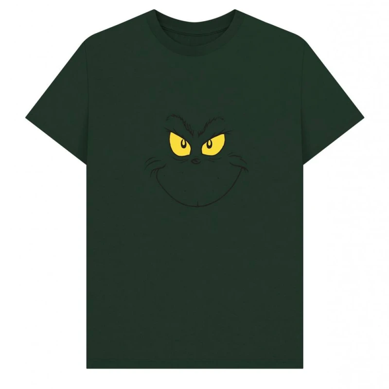 Image of The Grinch Mens Smile T-Shirt in Bottle Green Size: Small Bottle Green Male S