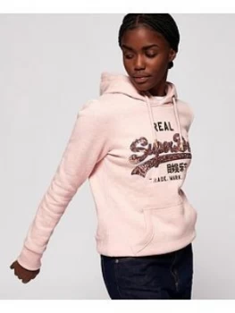 Image of Superdry Vintage Logo Sequin Outline Entry Hood, Pink, Size 6, Women