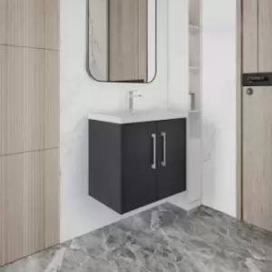 Image of Juno Wall Hung 2-Door Vanity Unit with Basin 3 600mm Wide - Graphite Grey - Hudson Reed