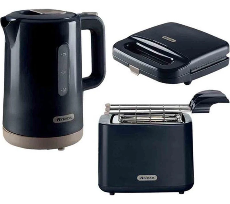 Image of ARIETE Breakfast ARPK46 Jug Kettle, 2-Slice Toaster & Sandwich Toaster Bundle - Dark Grey, Black,Silver/Grey 5016368005798