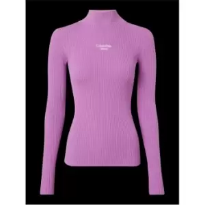 Image of Calvin Klein Jeans Stacked Logo Tight Sweater - Purple