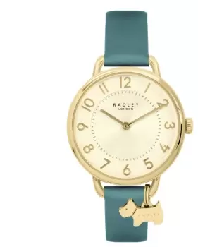 Image of Radley RY21616 Womens Gold Dial Teal Leather Strap Watch