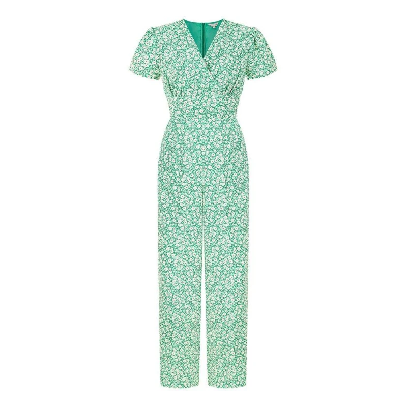 Image of Yumi Green Ditsy Floral Wrap Jumpsuit Green female