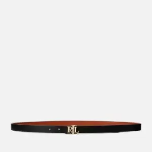 Image of Lauren Ralph Lauren Womens Reversible 20 Skinny Belt - Black/Lauren Tan - S