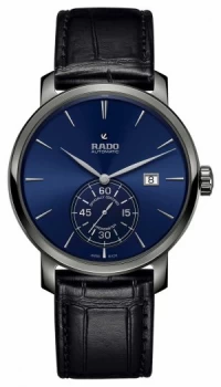 Image of RADO XL Diamaster Petite Seconde Black Leather Blue Dial Watch