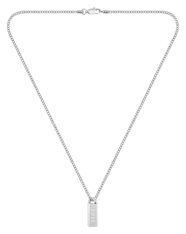 Image of BOSS 1580677 Mens Silver Necklace With Logo Plate Jewellery