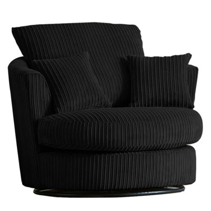 Image of Furnishings For Less UK Luxor Jumbo Cord Black Fabric Single Seater 360 Degree Swivel Chair Sofa Accessory