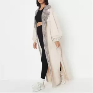 Image of Missguided Check Collar Balloon Slv Trench - Neutral