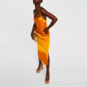 Image of Missguided Ruched Satin Midaxi Dress - Orange