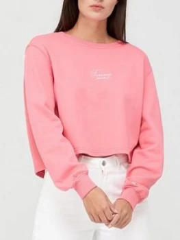 Image of Tommy Jeans Washed Logo Crew Sweat Top - Pink