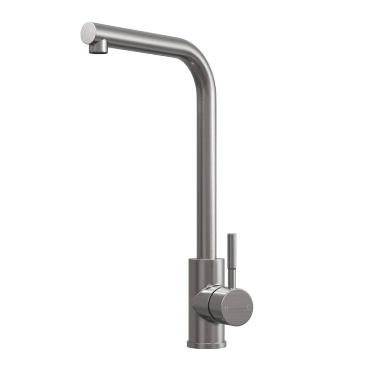 Image of Balterley L-Neck Kitchen Sink Mixer Tap - Top Fix Installation, Brushed Steel in Grey Grey Unisex