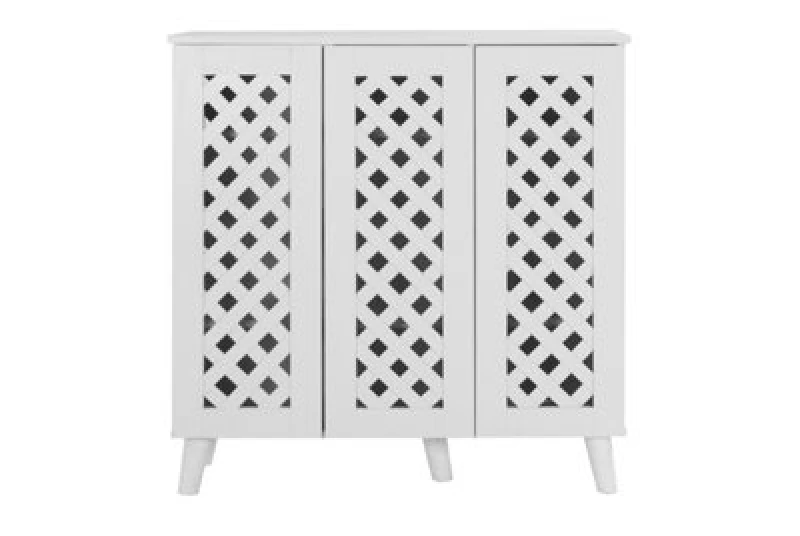 Image of Timber Art Design Modern Shoe Storage Cabinet 3 Doors Footwear Stand Rack Unit Cupboard White