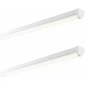 Image of 2 pack 6ft Emergency Batten Light - 52W Cool White LED - Gloss White & Opal