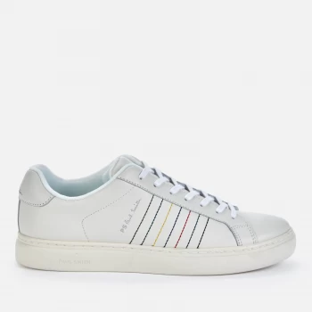 Image of Paul Smith Mens Rex Embroidered Stripe Leather Trainers - White - UK 9