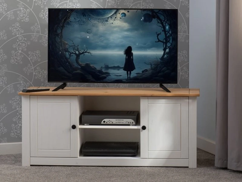 Image of Seconique Panama White and Waxed Pine 2 Door TV Cabinet
