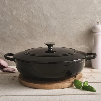 Image of Linea Linea Cast Iron Low Round Casserole Dish - Black