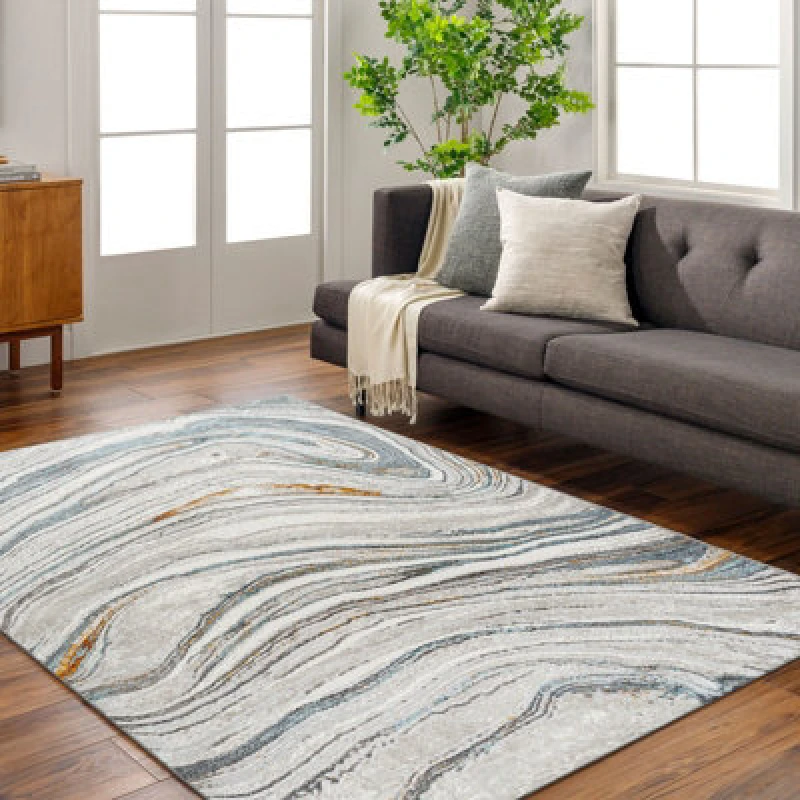 Image of Livabliss Abstract Modern Marble Sky Blue/beige Makayla Area Rug 200 X 275cm - Easy Care, Non Shedding, Ideal For Living Room & Bedroom