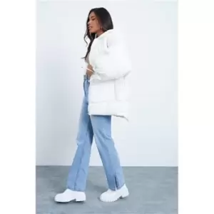 Image of I Saw It First White Premium Super Oversized Hooded Coat With Hood And Drawstring Balloon Sleeve - White