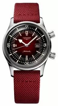 Image of LONGINES L33744402 LEGEND DIVER Red Fabric Strap Watch