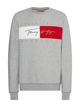 Image of Tommy Hilfiger Signature Flag Sweatshirt - Grey