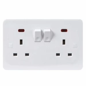 Image of KnightsBridge Pure 4mm 13A White 2G Twin 230V UK 3 Switched Electric Wall Socket with Neon