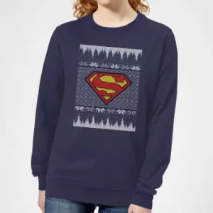 Image of DC Superman Knit Womens Christmas Jumper - Navy - M