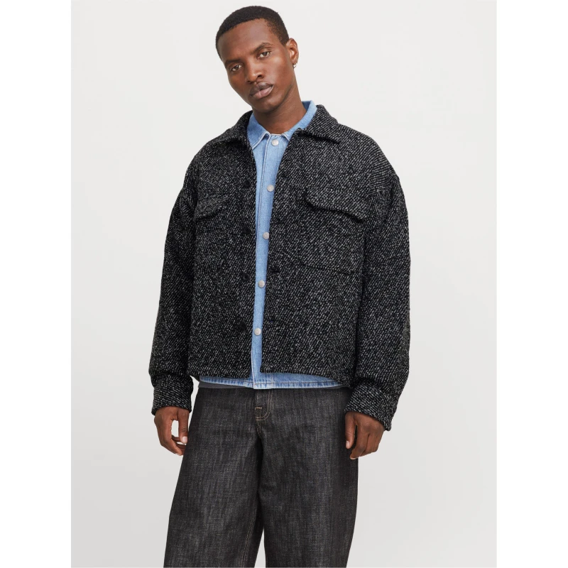 Image of Jack and Jones Mens Winter Button-Front Overshirt Black male S